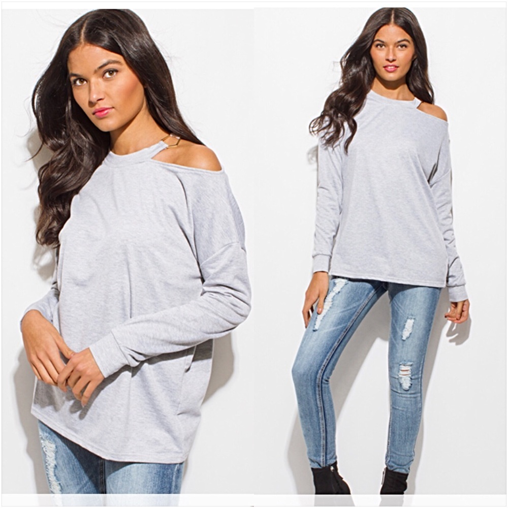 ✅LAST 1 Cold Shoulder Top Tee Sweatshirt Sold - Picture 2 of 7